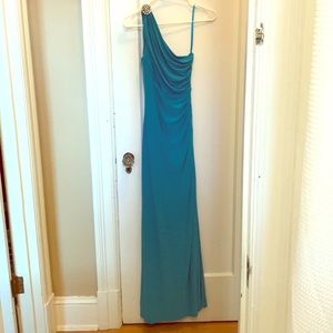 Ralph Lauren Teal One Shoulder Formal Dress